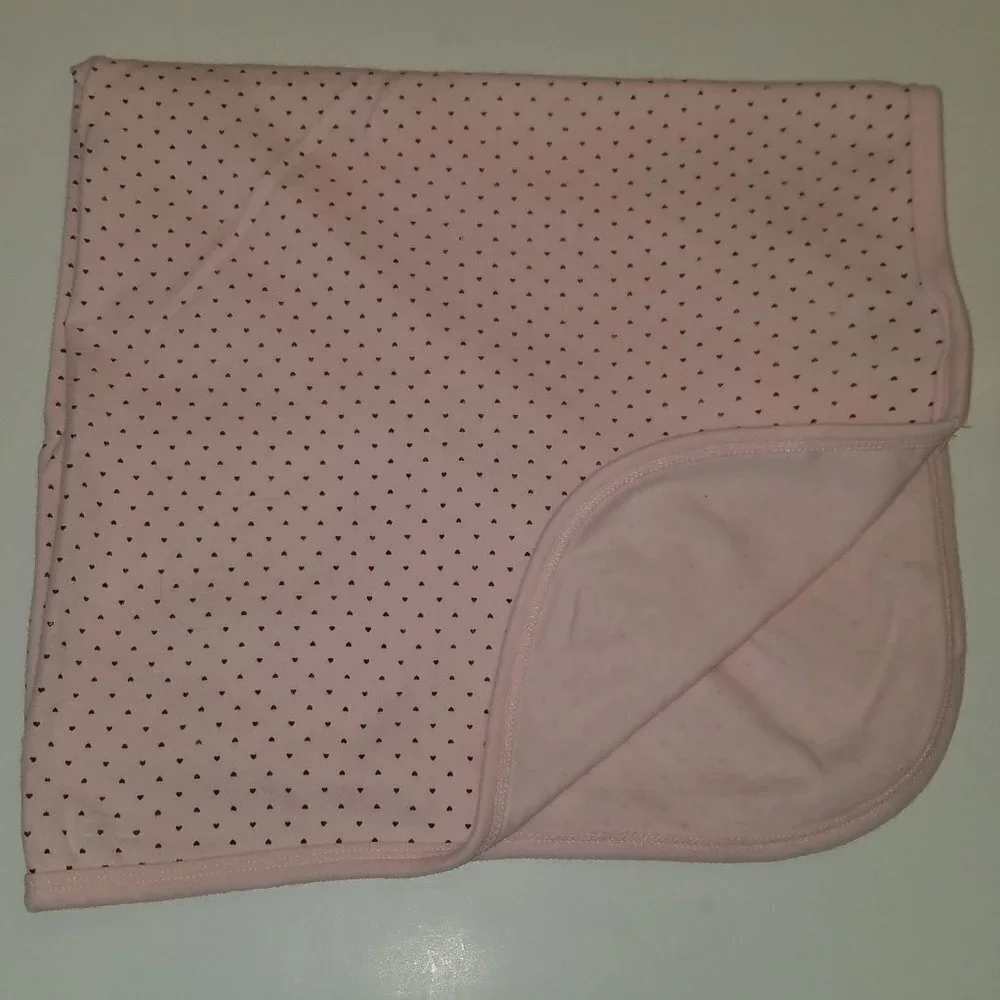 L'il Bundles Pink Baby Blanket Tiny Brown Hearts 100% Cotton Lovey (fading)
